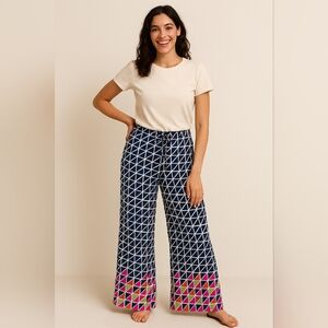 NWOT Kaari Blue Multicolored Palazzo Pants With Pockets